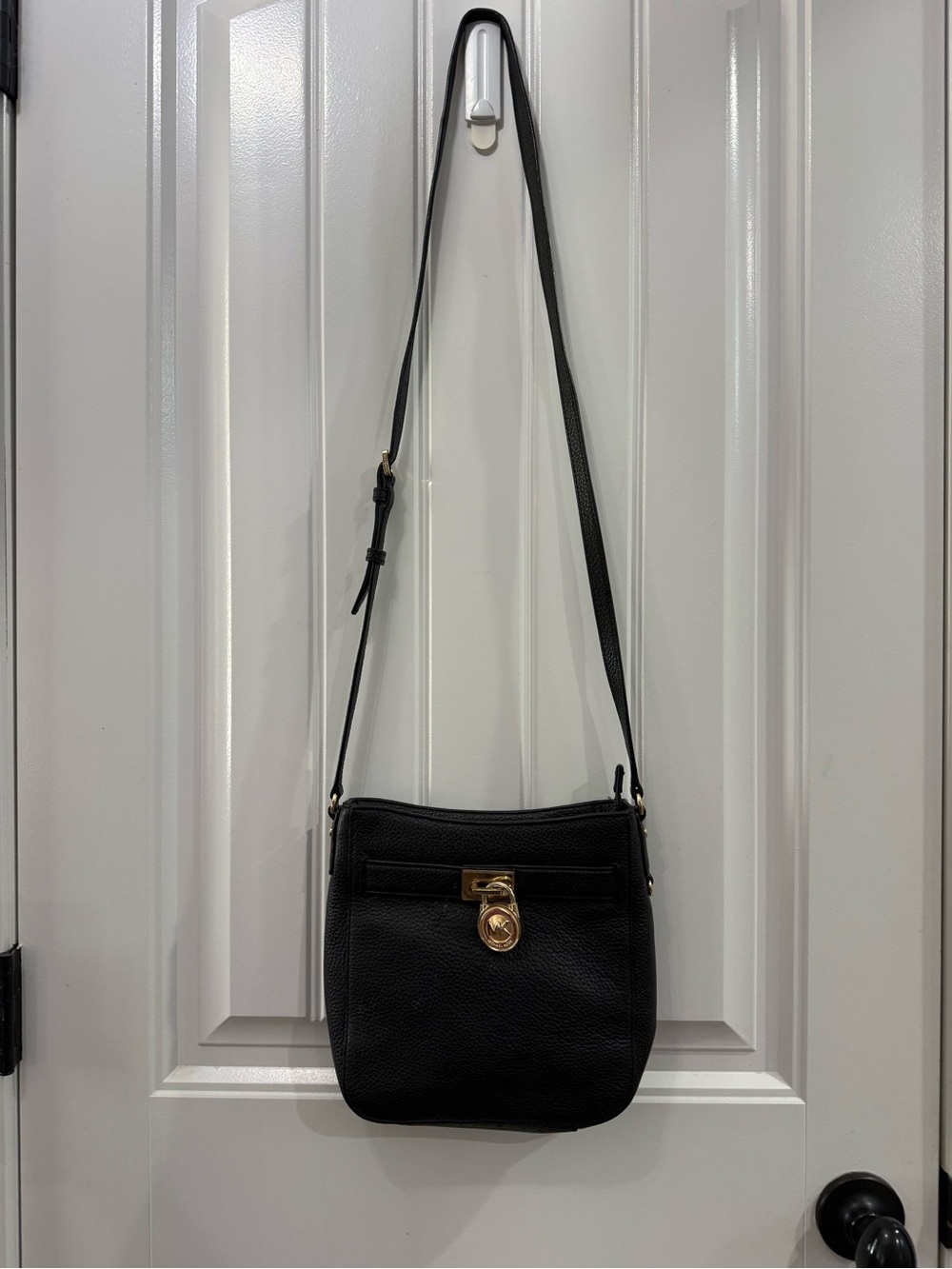 Michael Kors Black Pebbled Leather Crossbody with Gold Hardware